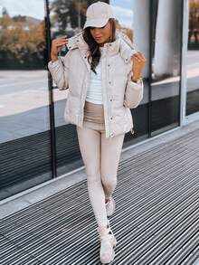 Giacca da donna di mezza stagione  con cappuccio e fodera, trapuntata, impermeabile, antivento originale, con cerniera e pannolino, giacca elegante per autunno e inverno, giacca casual da tutti i giorni per la città e le passeggiate - Beige - Visualizzare 2