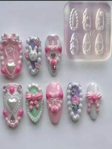 1件装法式奶油色裙边美甲模具，3D硅胶模具，适用于树脂工艺品，哥特蛋糕蕾丝裙边奶油色条纹蝴蝶结图案设计，DIY清新简约美甲脱模工具 - 無色 - 查看 6