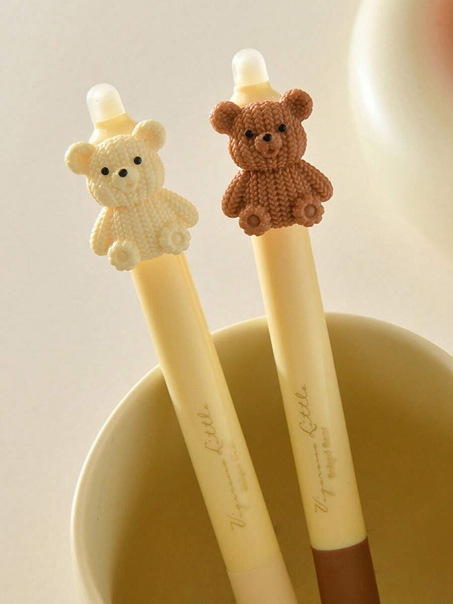 1 pieza Bolígrafo de punta borrable de 0.5mm, con forma de oso de peluche y queso, presiona la punta azul para borrar, agarre suave, escritura suave, color aleatorio, un regalo de Navidad esencial