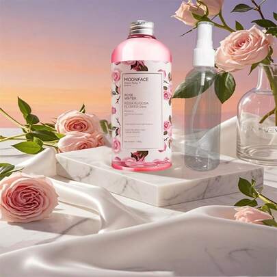 مستحضر ماء الورد الدمشقي النقي من مينغ فاي شي (مع زجاجة قابلة لإعادة التعبئة للسفر) - رذاذ وجه زهري، مرطب، مغذي، يمتص بسرعة، غير دهني، يحسن الجفاف، يُنعم البشرة، يهدئ الجفاف، رائحة زهرية رقيقة