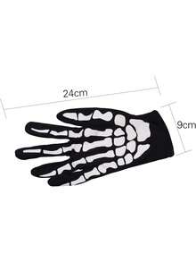 1Paris Halloween Skeleton Gloves, Black White Bone Print Full Finger Gloves, Spooky Cosplay Party Costume Accessories For Adults Kids