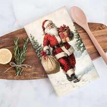 2pcs/100pcs Santa Claus With Gifts Pattern Kitchen Towels And Dishcloths, Suitable For Interior Decoration In Restaurants, Kitchens And Bathrooms, Party Decoration, Festival Gifts, As A Gift