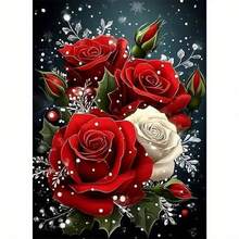 1 Set 5D Diamond Painting Kit - Elegant Red Rose And Snowflakes On Dark Background, Full Round Diamond With Tools, Canvas, Suitable For Bedroom And Living Room Decor, Ideal Gift For Beginners, Home Decoration, New Diamond Painting - Multicolor - View 6