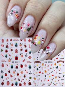 2 pezzi Adesivi per unghie a tema natalizio, decorazioni 3D per unghie fai-da-te con disegni di Natale, uomo pan di zenzero, cervo, calzino regalo, fiocchi di neve, albero di Natale, decalcomanie per manicure francese per unghie di Capodanno