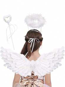 3 件天使翅膀服装配饰 - 成人羽毛翅膀带光环头带套装，轻便可调节仙女翅膀 - 彩色 - 查看 2