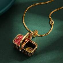1pc Luxurious Enamel Openable Picnic Basket Pendant Necklace, Unique Charm Keychain Accessory, Suitable For Women's Daily Wear
