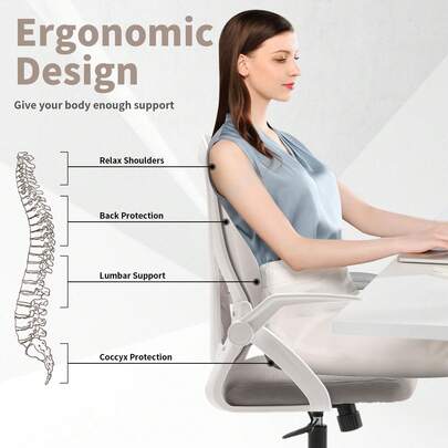 Cadeira de escritório de malha, cadeira ergonômica de mesa, assento estofado, malha respirável, suporte ajustável para as mãos e lombar, cadeira de escritório para computador, cadeira giratória