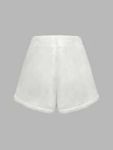 Women's Casual Fashion Black & White Combination Loose Fluffy Shorts, Autumn/Winter