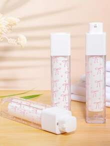 Bow Tie Pattern Vacuum Pump & Rotation Cream Container,Double-Layer Thickened Square Lotion Bottle,Clear Airless Cosmetic Cream Pump Bottle Travel Size Dispenser Makeup Container,For Holiday Beach,Bathroom Collection,Bedroom Collection,Large Capacity - Multicolor - View 3