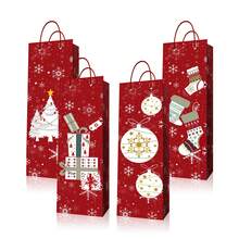 4 piezas Bolsas de regalo de vino navideñas, Serie roja, Juego de calcetines de regalo, Adornos de árbol de Navidad, Caja de regalo de fiesta, Adecuado para regalos de celebración de vacaciones navideñas