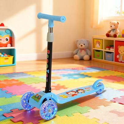 1pcs This Enhanced and Optimized Scooter Features Illuminated Wheels, Adjustable Height, and Foldable Design. Designed for Kids Aged 3 to 12. Suitable for Grass, Stone, Concrete, and Asphalt Surfaces. The Perfect Gift for Christmas, New Year, or Children's Day. Ideal for Summer and Outdoor Play, Making It the Ultimate Scooter for Your Child