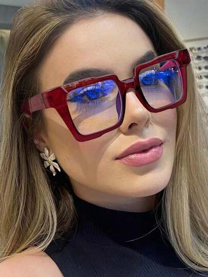 1 Piece Of Women's Red Geometric Glasses,Made Of PC Material, Anti-Blue Light, Y2K Style, Mobile Phone Accessories, Blue Light Glasses Women, Fake Glasses, Transparent Glasses, Glasses Women, Suitable For Daily Office Commuting, Back-To-School Season, Mobile Phone And Computer Gaming, Daily Leisure, And Campus Study.