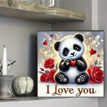 Diamond Painting Kit: Rose & Panda Theme Canvas. Round Diamond Sticker DIY Handcraft, Mosaic Painting, Suitable For Living Room, Bedroom And Office Wall Decor, Perfect Gift