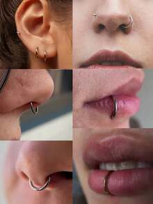 1件 6-16毫米不锈钢耳骨环耳环，低过敏性鼻环耳夹垂坠铰链耳环，耳部穿刺饰品，女士配饰