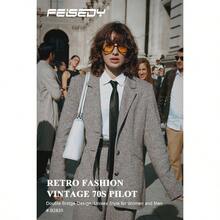 FEISEDY Retro aviador cuadrado gafas de sol para mujeres hombres 70s vintage de moda marco de plstico lentes de sol B2835 - 007 Montura negra/Lente amarilla + 57 Milímetros - Ver 3
