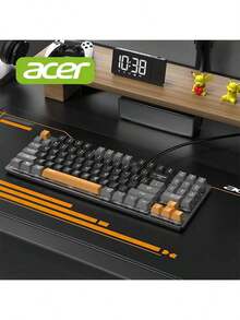 Acer OKW216 Mechanical Keyboard, N-Key Anti-Ghosting, High Performance, 89-Key Portable Layout, Easy-To-Clean Floating Keycaps, USB Plug-And-Play, Black, Gray, And Orange - Black, Gray and Orange - View 1