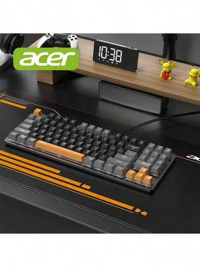 Acer OKW216 Mechanical Keyboard, N-Key Anti-Ghosting, High Performance, 89-Key Portable Layout, Easy-To-Clean Floating Keycaps, USB Plug-And-Play, Black, Gray, And Orange