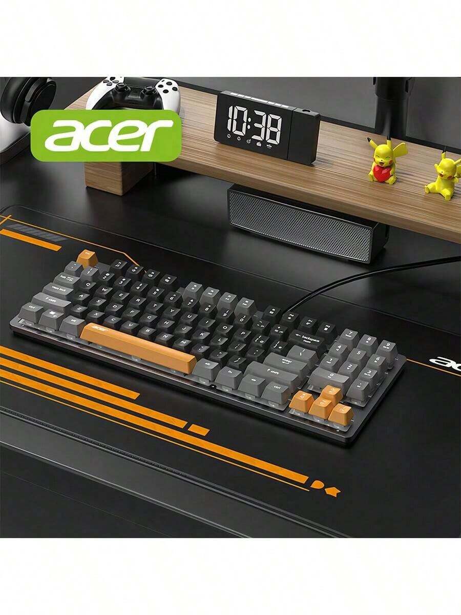 Acer OKW216 Mechanical Keyboard, N-Key Anti-Ghosting, High Performance, 89-Key Portable Layout, Easy-To-Clean Floating Keycaps, USB Plug-And-Play, Black, Gray, And Orange - Black, Gray and Orange - View 1