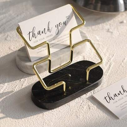 1个高级大理石纹名片夹，创意卡片夹，桌面便签夹，金属卡片收纳盒，竖款装饰品