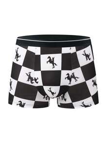 3 piezas Calzoncillos de moda para hombres, pantalones cortos tipo bóxer suaves, elásticos y delgados con letras y patrones geométricos, ropa interior casual, diseños novedosos