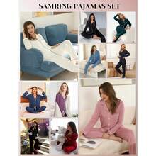 Women's Long Sleeve Button Down Pajama Sets Soft Loungewear Sleepwear For Women S-XXL - trắng - Xem 4