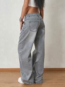 Women's Casual Retro Loose Fit Barrel Leg Jeans - Grey - View 2