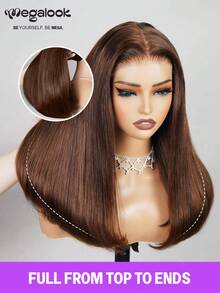 MEGALOOK 沙龙级奢华巧克力棕色6x5蕾丝无胶假发，180%密度，双层拉丝柔顺直发，预先拔毛、预先剪裁，打造自然发际线，无胶蕾丝闭合，10-20英寸长波波头假发，适合初学者，夏季轻盈，日常佩戴，适合办公室。 - S4 - 查看 8