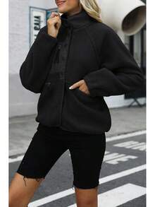 Womens Fuzzy Fleece Jacket Button Down Sherpa Coats Casual Winter Warm Outwear With Pockets Valentine's Day New Year - màu đen - Xem 5