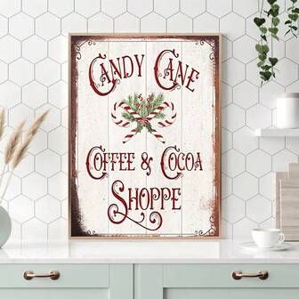 1 pieza Cartel de arte de pared de estilo contemporáneo de la Tienda de Café y Cacao Bastón de Caramelo, impresión de papel con inspiración vintage, sin marco, ideal para decoración del hogar, cocina, sala de estar, dormitorio, comedor - idea de regalo para fiestas y cumpleaños