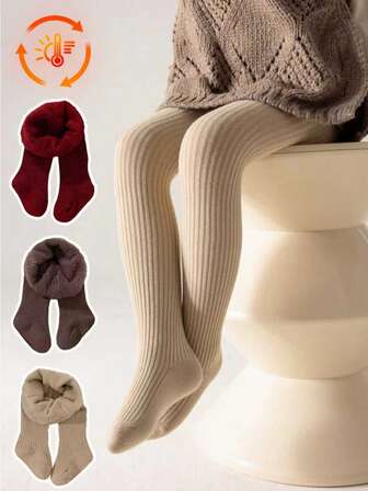 1/3 Pairs Girls Tights/Leggings, Retro, Versatile, Thermal Lined, Thick, Soft, Warm, Suitable For Autumn/Winter, Holidays, Travel, Daily Matching, Back To School, Tourism, Home Office, Outdoor Activities, Multiple Colors And Combinations Available