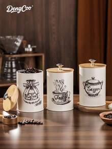 Dengcoo 1 件圆柱形带盖铁罐，咖啡豆和茶叶储存容器，厨房储物罐，食品和香料储物盒/罐，密封罐，防潮罐，适用于厨房储存，储存咖啡豆、茶叶、盐、糖和谷物