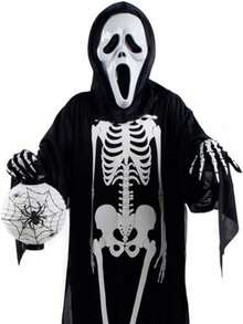 1Paris Halloween Skeleton Gloves, Black White Bone Print Full Finger Gloves, Spooky Cosplay Party Costume Accessories For Adults Kids