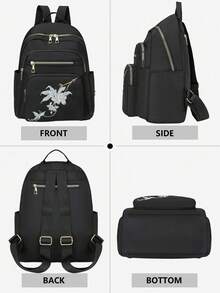 Black Floral Embroidered Multifunctional Backpack - A Fashionable Companion For Study, Commute And Travel. This Backpack Combines Practicality And Aesthetics: The Main Body Is Made Of Durable Black Fabric, Decorated With Delicate Light-Colored Floral And Butterfly Embroidery On The Front.