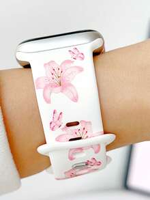 1CPS Pink Flower,Butterfly,Lily Print Silicone Watch Bands Compatible With Apple Watch Band Strap 38mm 40mm 41mm 42mm 44mm 45mm 49mm (S10 42)Mm (S10 46)Mm Women,Fashion Floral Soft Silicone Sports Watch Strap Bands Compatible With Iwatch Series 11 Ultra 3 SE3 Ultra 2 S10 SE2 9 8 7 SE 6 5 4 3 2 1 ,Thanksgiving, Mother's Day, Valentine's Day,ChristmasGifts