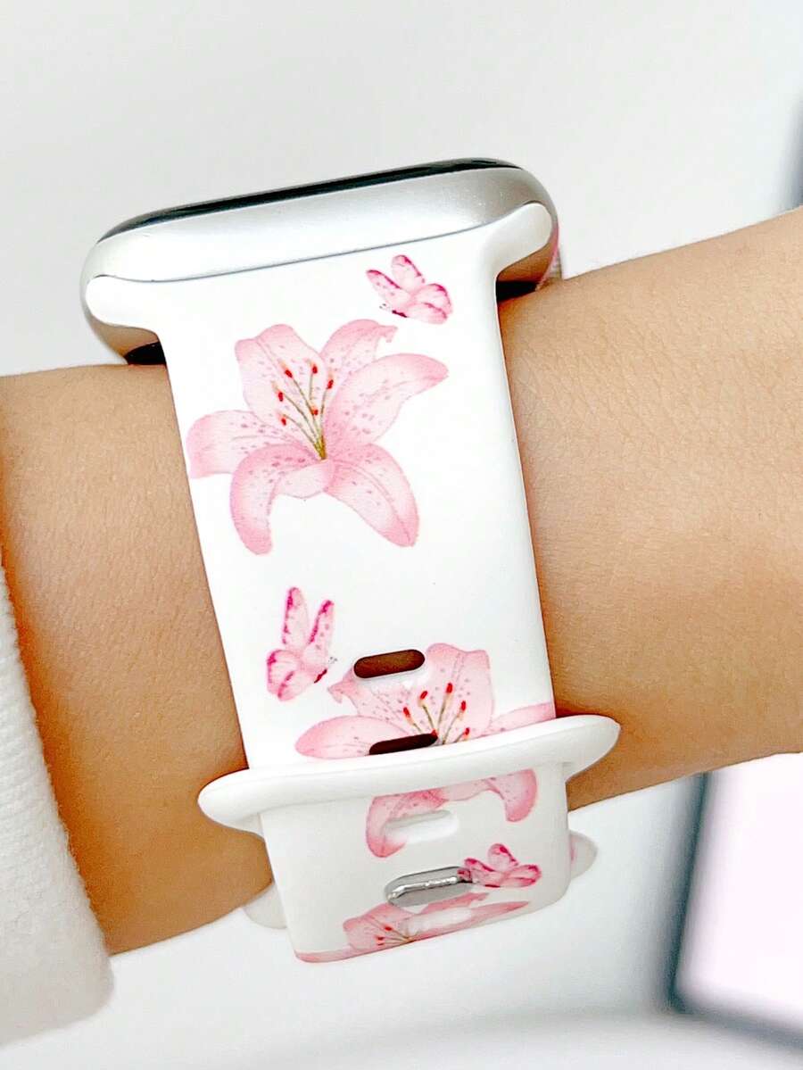1CPS Pink Flower,Butterfly,Lily Print Silicone Watch Bands Compatible With Apple Watch Band Strap 38mm 40mm 41mm 42mm 44mm 45mm 49mm (S10 42)Mm (S10 46)Mm Women,Fashion Floral Soft Silicone Sports Watch Strap Bands Compatible With Iwatch Series 11 Ultra 3 SE3 Ultra 2 S10 SE2 9 8 7 SE 6 5 4 3 2 1 ,Thanksgiving, Mother's Day, Valentine's Day,ChristmasGifts