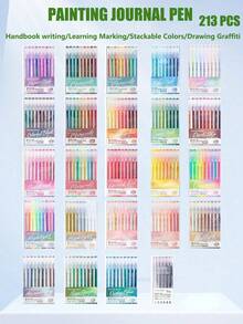 Bolígrafos de dibujo de mano Languo de 204 colores, 0.6mm, marcadores de alta calidad, marcadores de escritura y pintura a mano apilables de colores, cobertura fuerte, flujo de tinta uniforme, adecuados para regalos diarios