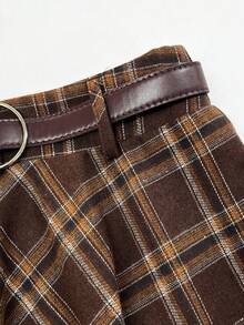 EARO Plus Size Brown Plaid Skirt, Fashionable, Minimalist, Elegant, Versatile, Loose And Slimming
