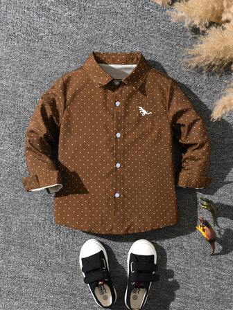 1pc Toddler Boys' Long Sleeve Shirt, Dinosaur Embroidery Pattern Collared Shirt, Versatile Casual, Suitable For Daily Wear, Travel, School, Party, New Arrival
