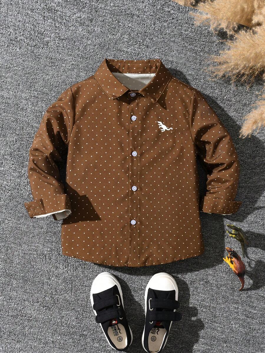 1pc Toddler Boys' Long Sleeve Shirt, Dinosaur Embroidery Pattern Collared Shirt, Versatile Casual, Suitable For Daily Wear, Travel, School, Party, New Arrival