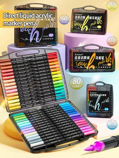 80 色软头丙烯画刷马克笔，永久性艺术马克笔，适用于成人绘画、素描、着色、高光、插画、动漫设计、办公和学校用品