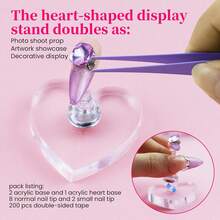 Nail Stand Press Ons 10 Long Nail Holder Painting Art Supplies Magnetic Wood Display With 1 Heart Nail Stands, 200Pcs Double Sided Tape, Decorating Art Accessories Kit In Home Salon - 1 - 查看 7