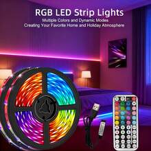 1卷1米~20米RGB LED灯带，USB供电，多色变色，带44键遥控器，适用于卧室、派对、家居装饰；RGB变色柔性LED灯带，电池供电，带红外24键遥控器，适用于卧室、桌面、家居、房间