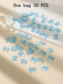 30/50/100/200pcs Ribbon Bow DIY Craft, Mini Satin Ribbon Bows For Shoes, Clothes, Gift Box Decoration, Bowknot, Lingerie Accessory - Blue - View 7