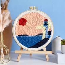 Ocean Series Punch Embroidery DIY Beginner Kit - Easily Create Seagull Sunset Decorative Painting | Includes Flocking Pen + Full Tool Set | With Video Tutorial | Healing Home Decor Creative Handicraft
