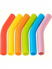 1/6pcs Reusable Silicone Straw Tips - 6 Pack, 5/16 Inch, Flexible Bent Design - Suitable For Smoothies And Cold Drinks, Cup Accessories - Multicolor - View 12