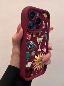 Sequins,Diamond 1pc Air Cushion Rhinestone Sunstone Pomegranate Full Coverage TPU Shockproof Phone Case Compatible With Apple 16, 15, 14, 13, 12, 11 Pro Max, And Series - Multicolor - View 2