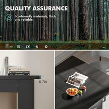 PatioPerk - Mesa de comedor extensible para 6 a 10 personas - Mesas de cocina rectangulares grandes para sala de reuniones (negro ónix) - Madera natural - Ver 6