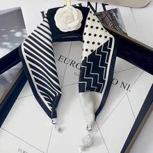 Bufandas para Bolsas, Bufanda Cuadrada de Seda para la Cabeza para el pelo para Mujer, Bufandas, Cuello, Bufandas a la Moda Collar, Pañuelo para la Cabeza 3 en 1 - Blanco - Ver 2