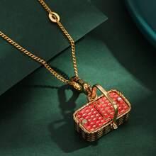 1pc Luxurious Enamel Openable Picnic Basket Pendant Necklace, Unique Charm Keychain Accessory, Suitable For Women's Daily Wear