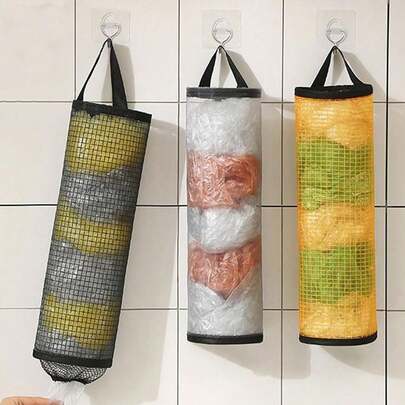 Garbage Bag Storage God Extractable Shoe Cover Organizer Woven Mesh Pocket Household Grocery Bag Holder Wall Mounted Plastic Bag Holder Dispenser Hanging Storage Garbage Trash Trash Bags Kitchen Trash Organizers, Home Decor, Party & Christmas Storage